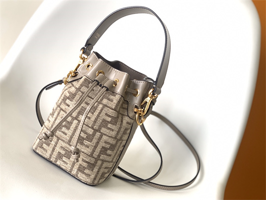 Fen.di MON TRESOR Dove Grey Tapestry Fabric Mini Bag With FF Motif