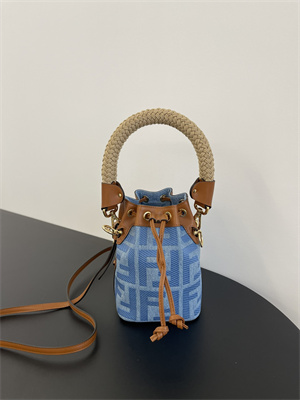 Fen.di MON TRESOR Light Blue Denim Mini Bag With FF Embroidery