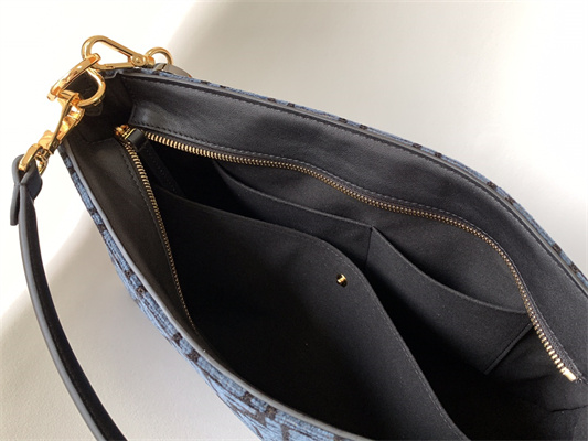 Fen.di O’lock Swing Dk Blue Tapestry Fabric Bag With FF Motif