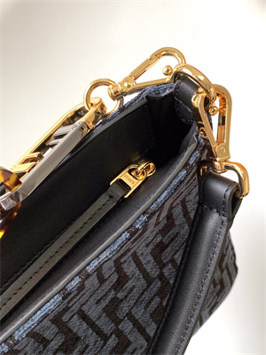 Fen.di O’lock Swing Dk Blue Tapestry Fabric Bag With FF Motif