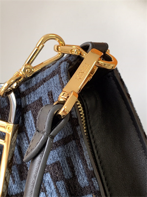 Fen.di O’lock Swing Dk Blue Tapestry Fabric Bag With FF Motif