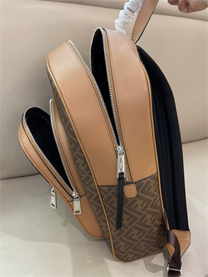 Fen.di Chiodo Diagonal Brown FF Canvas Backpack