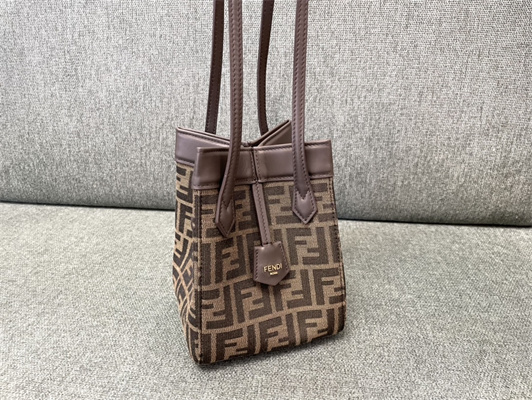 Fen.di ORIGAMI Mini Brown FF Jacquard Fabric Bag That Can be Transformed