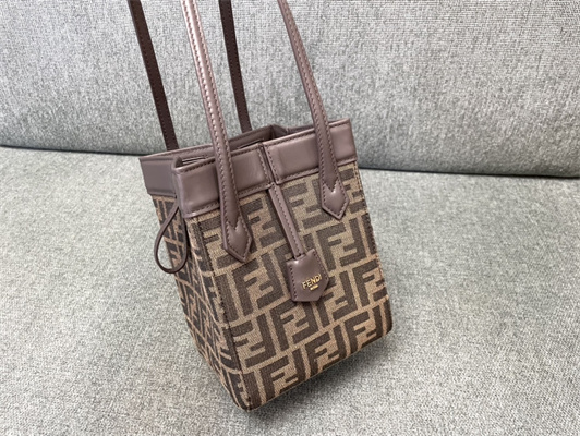 Fen.di ORIGAMI Mini Brown FF Jacquard Fabric Bag That Can be Transformed