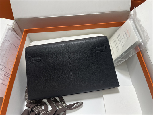 Kelly Elan Bag Goatskin Leather Gold Tone Metal In Black Color HS