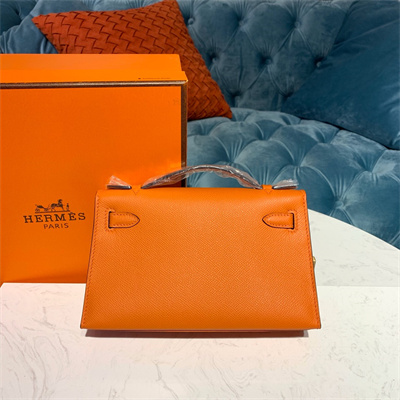 Kelly Pochette Bag Epsom Leather Gold/Silver hardware In Orange Color HS