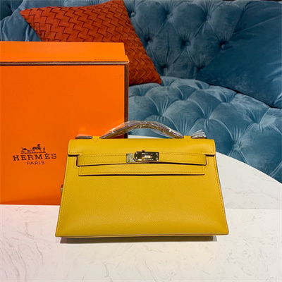 Kelly Pochette Bag Epsom Leather Gold/Silver hardware In Jaune Amber Color HS