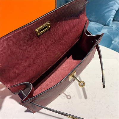Kelly Pochette Bag Epsom Leather Gold/Silver hardware In Burgundy Color HS