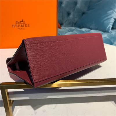 Kelly Pochette Bag Epsom Leather Gold/Silver hardware In Burgundy Color HS