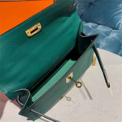 Kelly Pochette Bag Epsom Leather Gold/Silver hardware In Malachite Color HS