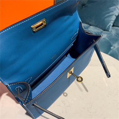 Kelly Pochette Bag Epsom Leather Gold/Silver hardware In Bley Jean Color HS