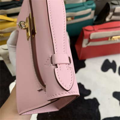 Kelly Pochette Bag Swift Leather Gold/Silver hardware In Rose Sakura Color HS