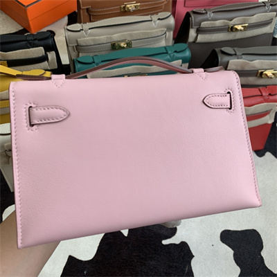 Kelly Pochette Bag Swift Leather Gold/Silver hardware In Rose Sakura Color HS