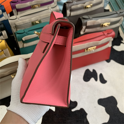 Kelly Pochette Bag Swift Leather Gold/Silver hardware In Rose Lipsur Color HS