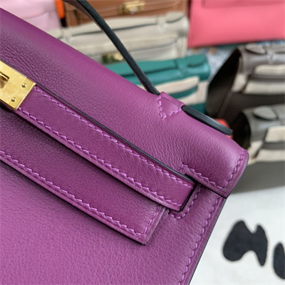 Kelly Pochette Bag Swift Leather Gold/Silver hardware In Rose Purple Color HS