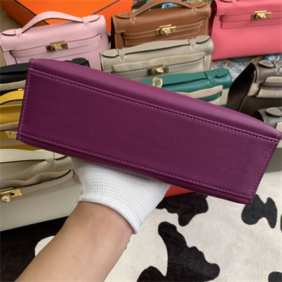 Kelly Pochette Bag Swift Leather Gold/Silver hardware In Rose Purple Color HS