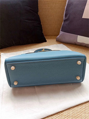 Kelly Retourne Bag Calfskin Leather 25/28CM Gold/Silver Hardware In Bley Jean Color