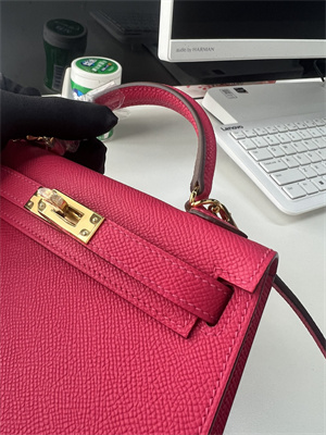 Kelly Mini II Bag Epsom Leather Gold/Silver Hardware In Rose Shocking Color HS