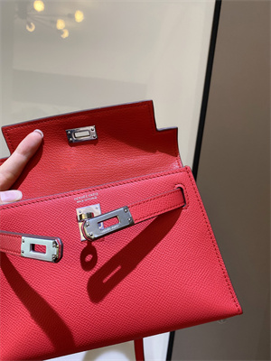 Kelly Mini II Bag Epsom Leather Gold/Silver hardware In Red Color