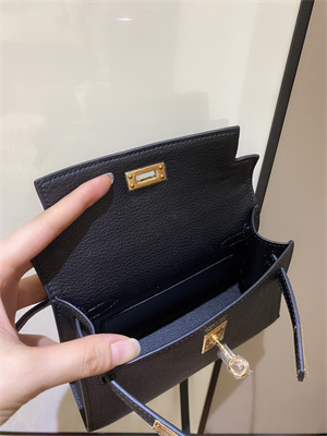 Kelly Mini II Bag Epsom Leather Gold/Silver hardware In Black Color