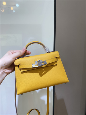 Kelly Mini II Bag Epsom Leather Gold/Silver hardware In Jaune Amber Color