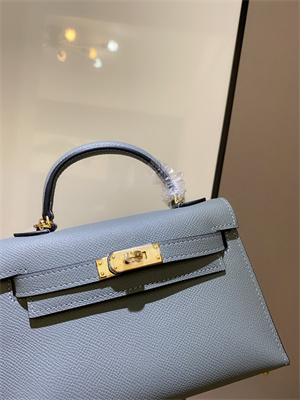 Kelly Mini II Bag Epsom Leather Gold/Silver hardware In Blue  Lin Color