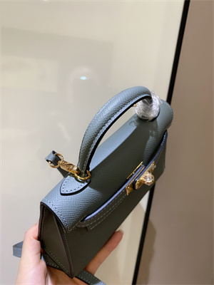 Kelly Mini II Bag Epsom Leather Gold/Silver hardware In Blue  Lin Color