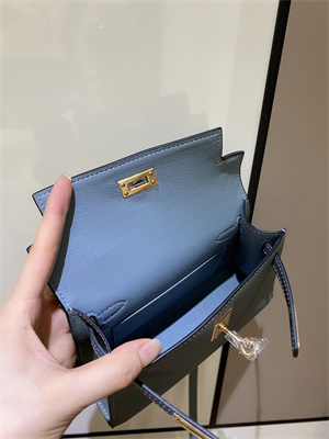 Kelly Mini II Bag Epsom Leather Gold/Silver hardware In Blue  Lin Color