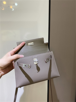Kelly Mini II Bag Epsom Leather Gold/Silver hardware In Gris Asphalte Color
