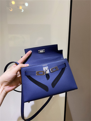 Kelly Mini II Bag Epsom Leather Gold/Silver hardware In Deep Blue Color