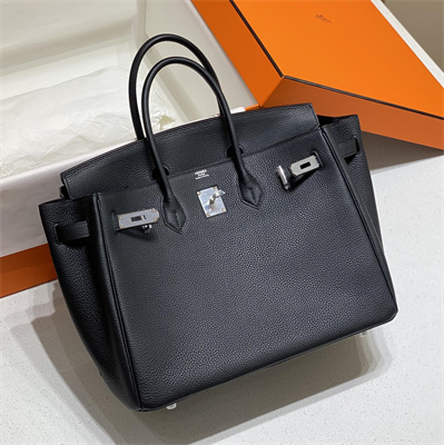 Bir.kin Bag Calfskin Leather 25/30/35CM Gold/Silver Hardware In Black Color