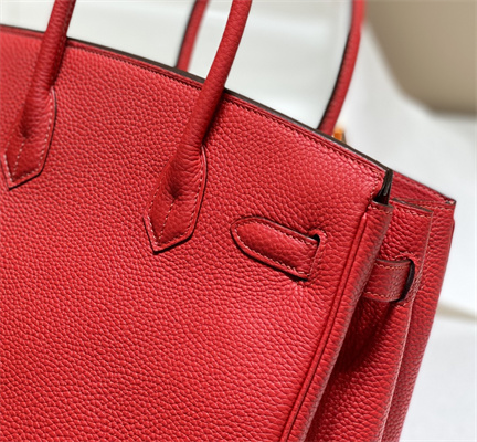 Bir.kin Bag Calfskin Leather 25/30/35CM Gold/Silver Hardware In Red Color