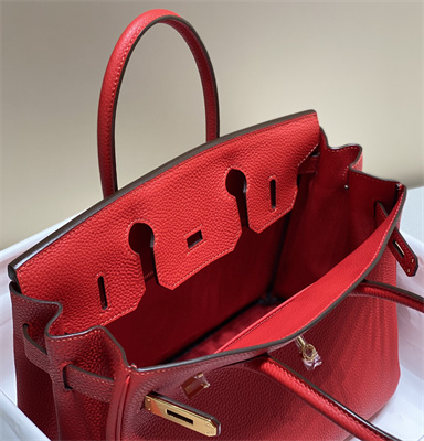Bir.kin Bag Calfskin Leather 25/30/35CM Gold/Silver Hardware In Red Color