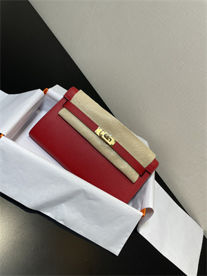 Kelly Classique To Go wallet Epsom Leather Gold Tone Metal In Red Color HS