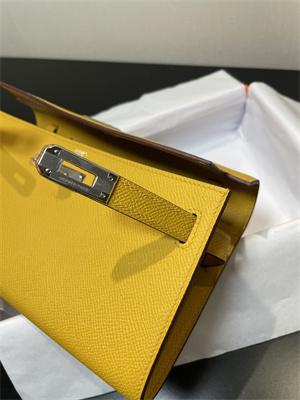 Kelly Classique To Go wallet Epsom Leather Silver Tone Metal In Jaune de Naples Color HS