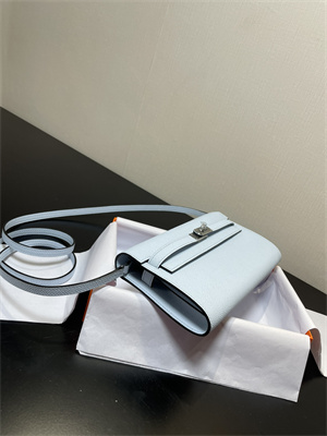 Kelly Classique To Go wallet Epsom Leather Silver Tone Metal In Blue Brume Color HS