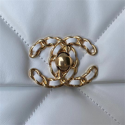 Chanel 19 Large Handbag Lambskin Gold Double C Metal White AS1161