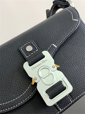 Di.or Mini Saddle Messenger Bag With Flap Black Grained Calfskin