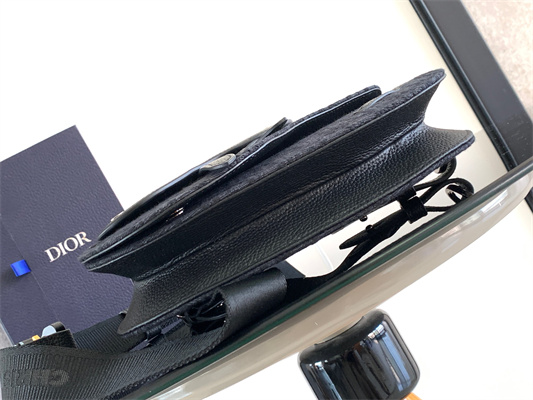 Di.or Saddle Pouch Black Oblique Jacquard and Grained Calfskin