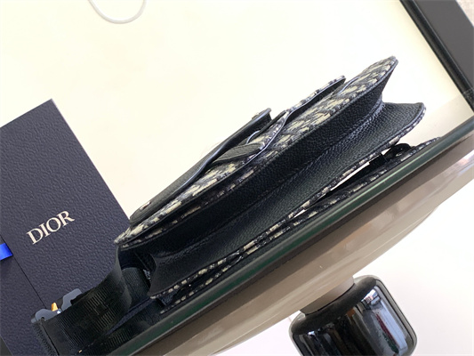 Di.or Saddle Pouch Beige and Black Oblique Jacquard and Black Grained Calfskin