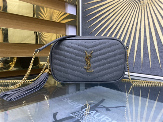 Y.S.L MINI LOU In Blue Quilted Grain De Poudre Embossed Leather  Gold Tone Metal