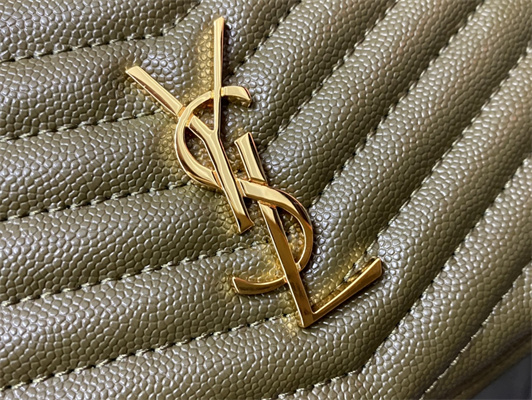 Y.S.L MINI LOU In Dk Green Quilted Grain De Poudre Embossed Leather Gold Tone Metal