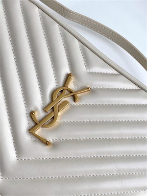 Y.S.L LOU CAMERA BAG In White Quilted Leather Gold Tone Metal