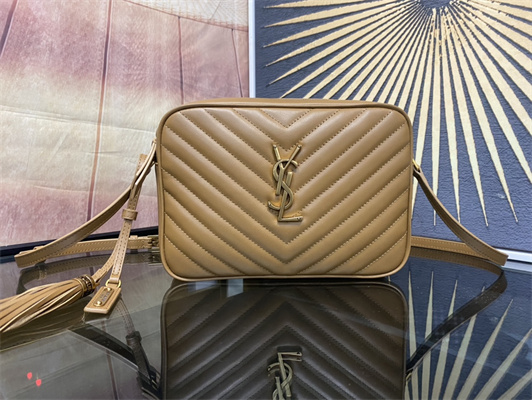 Y.S.L LOU CAMERA BAG In Brown Quilted Leather Gold Tone Metal