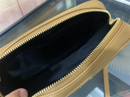 Y.S.L LOU CAMERA BAG In Brown Quilted Leather Gold Tone Metal