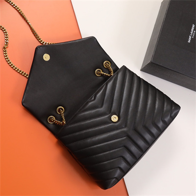 Y.S.L LOULOU MEDIUM In Black Quilted Calfskin Leather Gold Tone Metal