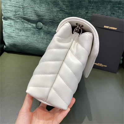 Y.S.L LOULOU SMALL In White Quilted Calfskin Leather Silver Tone Metal