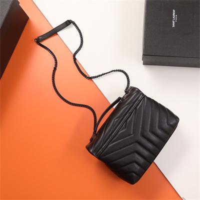 Y.S.L LOULOU SMALL In Black Quilted Calfskin Leather Black Tone Metal