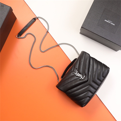 Y.S.L LOULOU SMALL In Black Quilted Calfskin Leather Silver Tone Metal