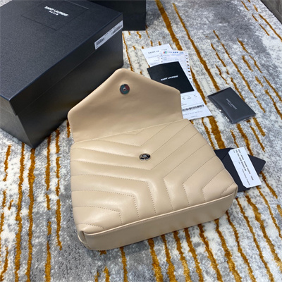 Y.S.L LOULOU SMALL In Beige Quilted Calfskin Leather Silver Tone Metal